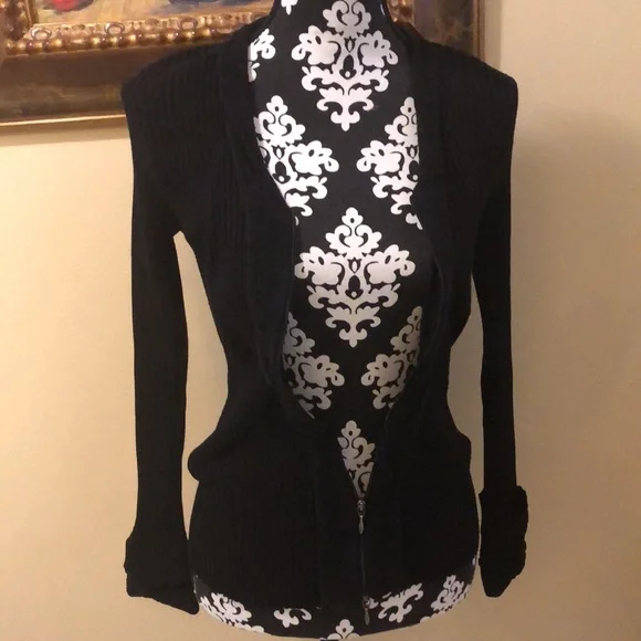 ✔️Anne Fontaine Veronica ribbed zip up cut-in chenille trimmed cardigan - Picture 3 of 15